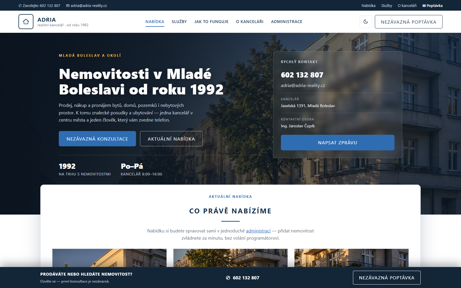 ADRIA reality — náhled webu