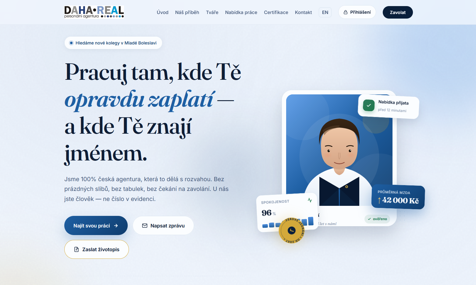 Dahareal — náhled webu