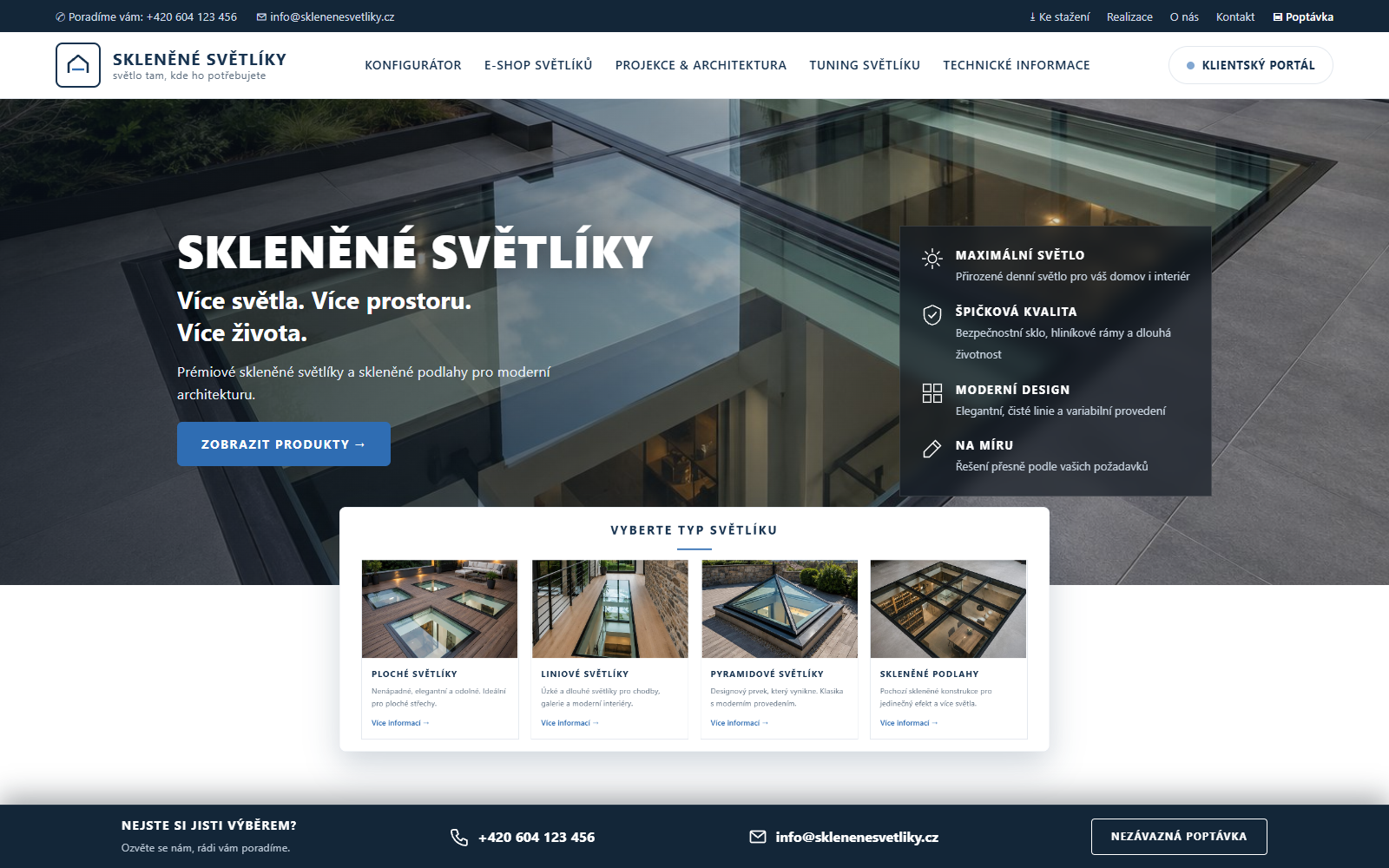 Skleněné světlíky — náhled webu
