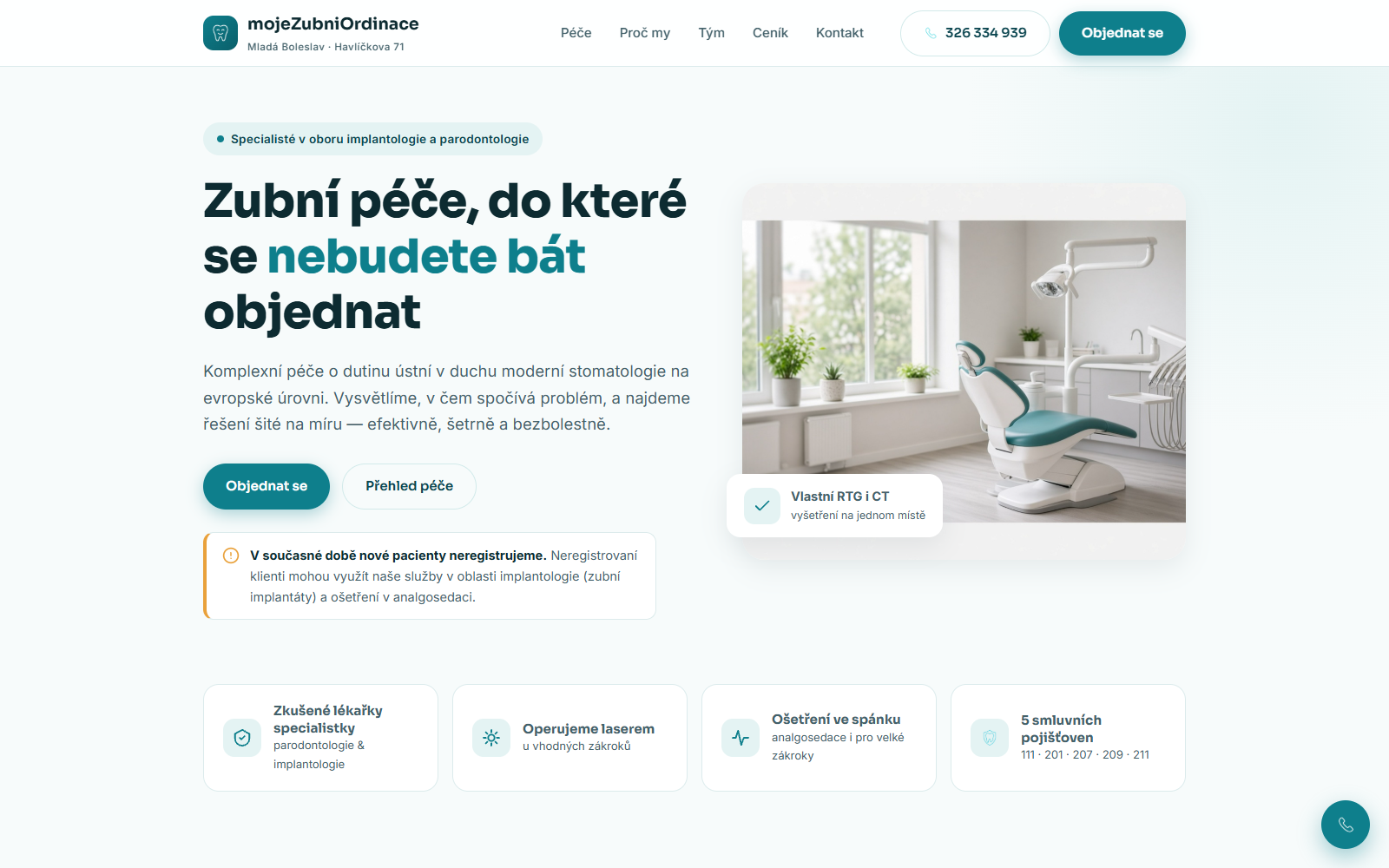 Moje zubní ordinace — náhled webu